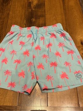 abercrombie kids light blue swim shorts with neon pink palm print SIZE 11/12